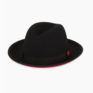 Black Fedora Hat with Red Accent